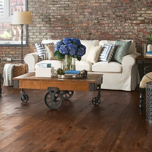 Living room hardwood flooring | LeClaire Flooring