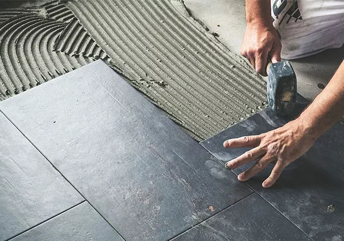 During-tile-installation Tile installation | LeClaire Flooring